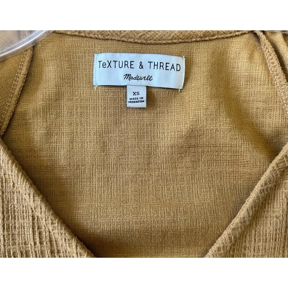Madewell Texture & Thread Puff Sleeves Button Down Yellow Stretch Dress XS